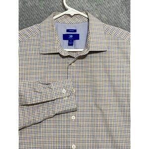 Egara Dress Shirt Men's Large Button Tattersall Plaid Non Iron Long Sleeve